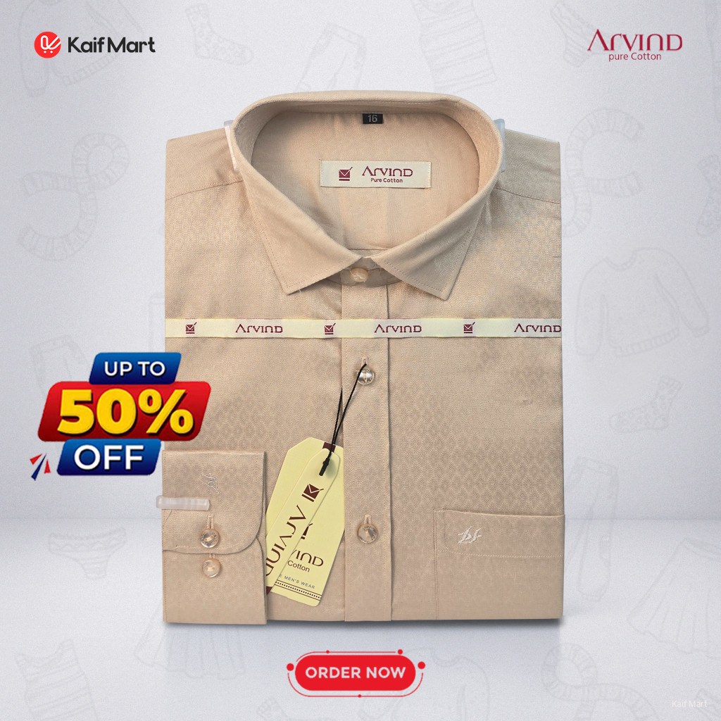 Mens FasMens Fashionable Exclusive Long Sleeve Formal and Casual Shirt-  light beige