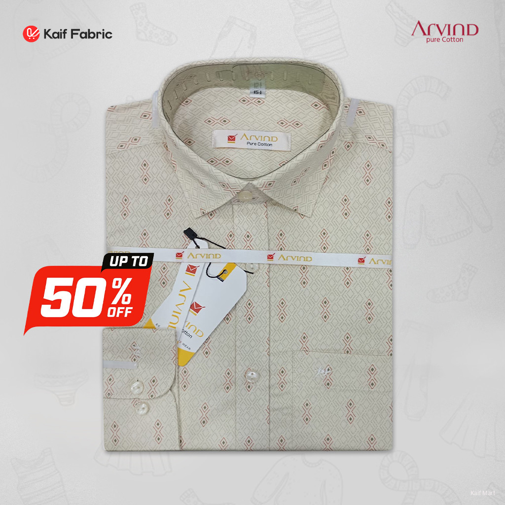 Mens Fashionable Exclusive Long Sleeve Formal and Casual Shirt - Cream/beige