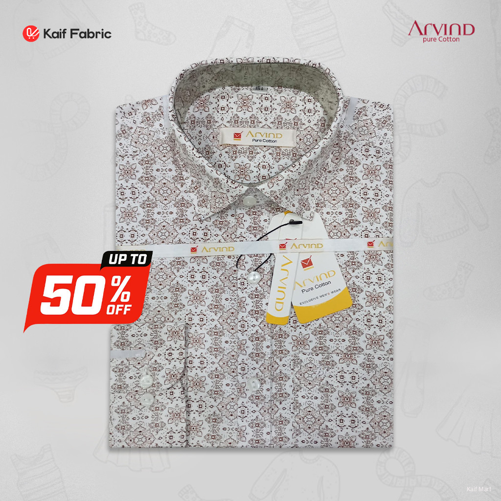 Mens FasMens Fashionable Exclusive Long Sleeve Formal and Casual Shirt - White and Brown patterned shirt