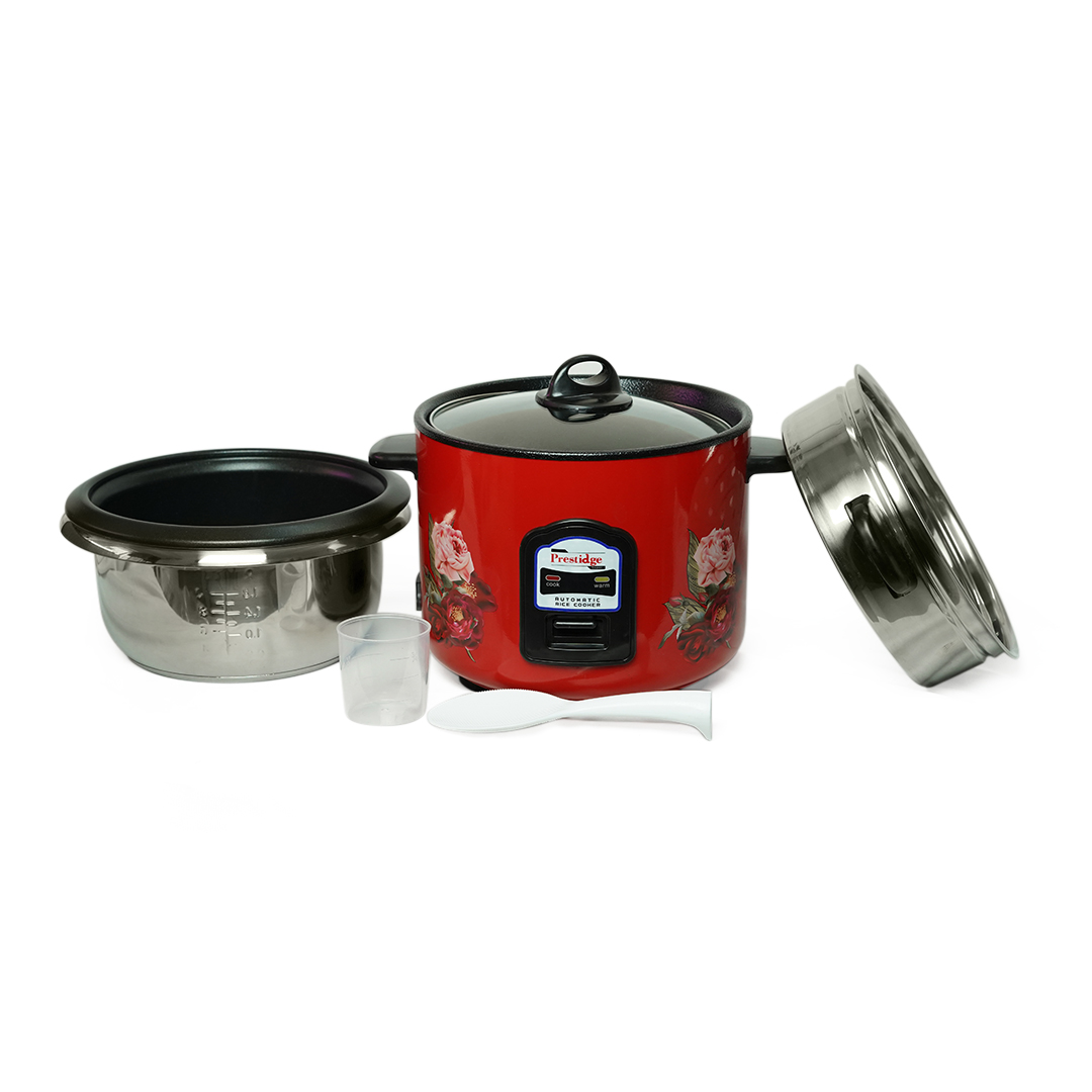 Prestige Apple Duo Electric Rice Cooker 1.8 Liter 700W – Stainless Steel Body with Glass Lid (RED)