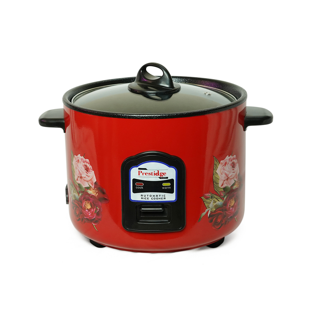 Prestige Apple Duo Electric Rice Cooker 1.8 Liter 700W – Stainless Steel Body with Glass Lid (RED)