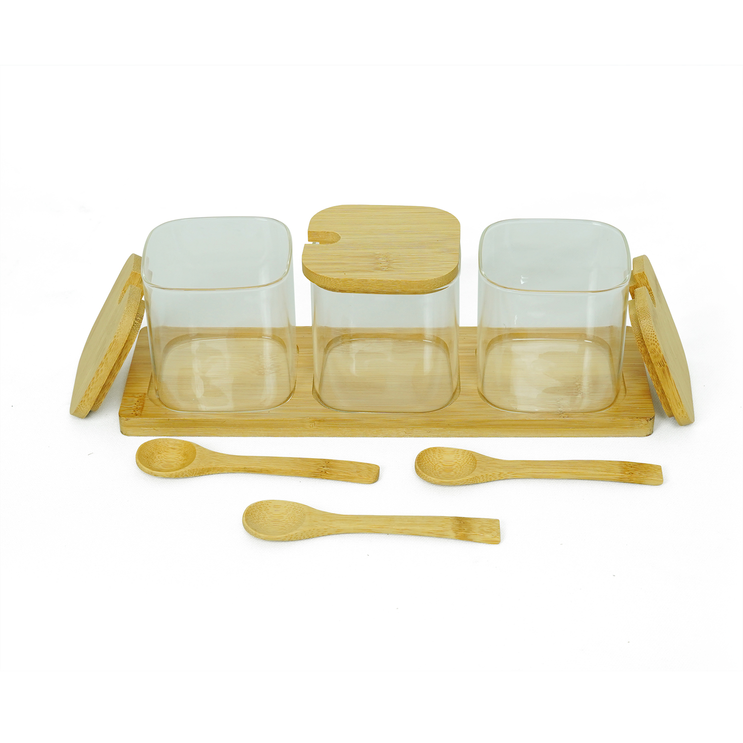 3-Piece Glass Seasoning Jar Set with Bamboo Base