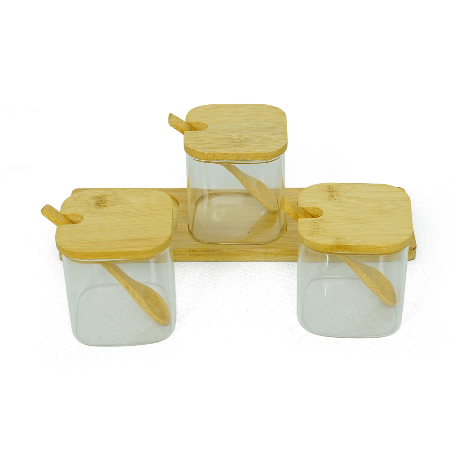 3-Piece Glass Seasoning Jar Set with Bamboo Base