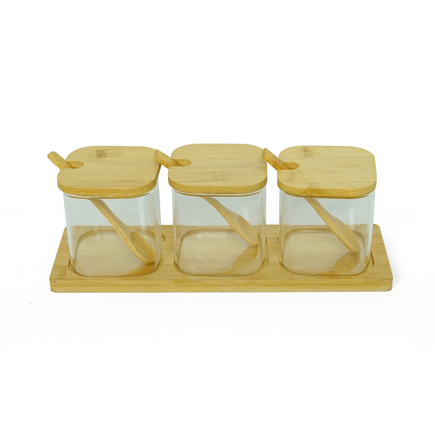 3-Piece Glass Seasoning Jar Set with Bamboo Base