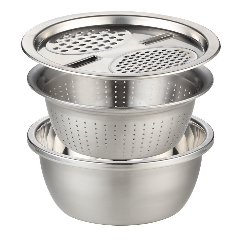 Stainless Steel Basin With Vegetable Cutter and Drain Basket