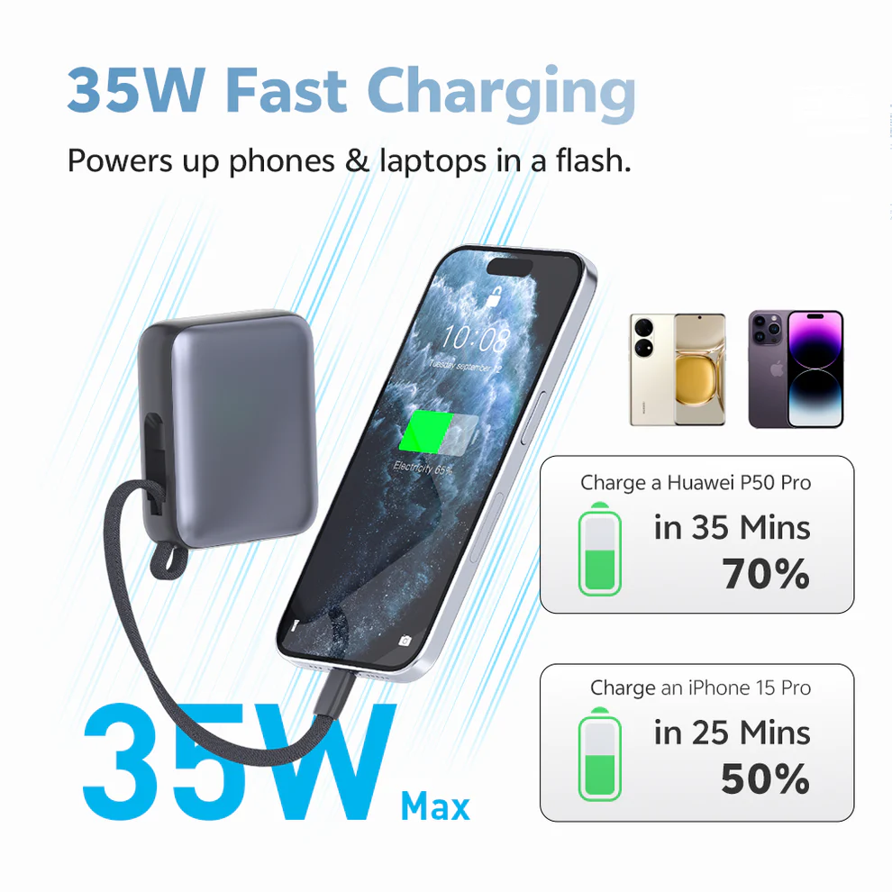 QCY PB10C 10000mAh 35W PD Fast Charge Power Bank
