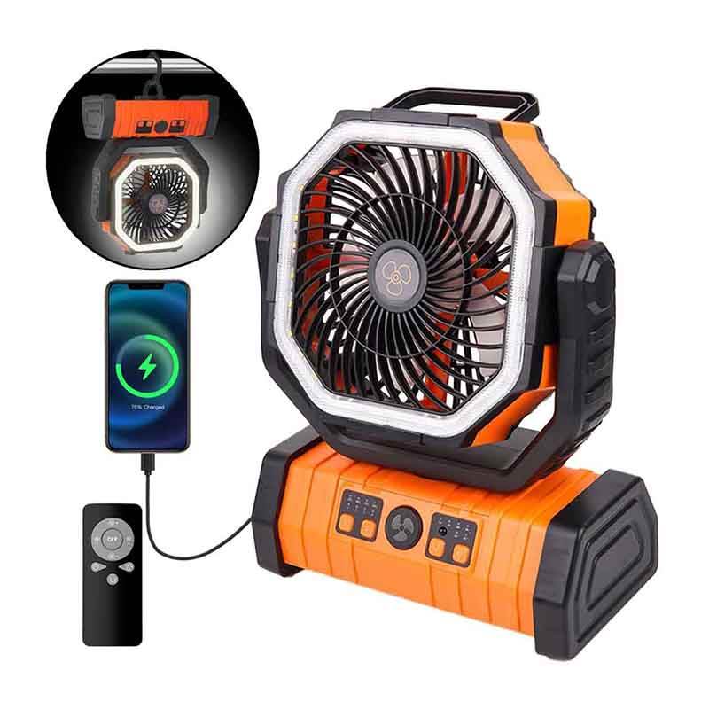 Portable USB Rechargeable Outdoor Table Fan With LED Light and Power Bank for Camping Outdoor