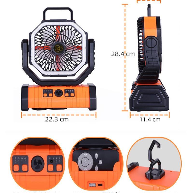 Portable USB Rechargeable Outdoor Table Fan With LED Light and Power Bank for Camping Outdoor