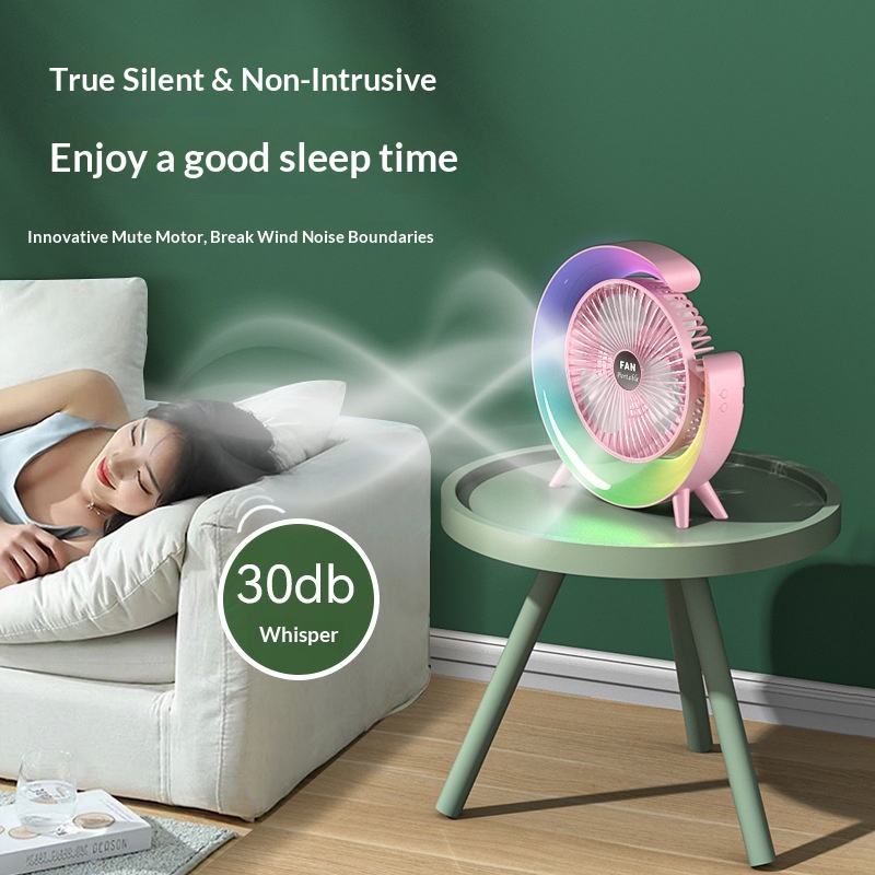 Mini Desktop USB Rechargeable Fan with Colorful Lights for Camping and Summer Use