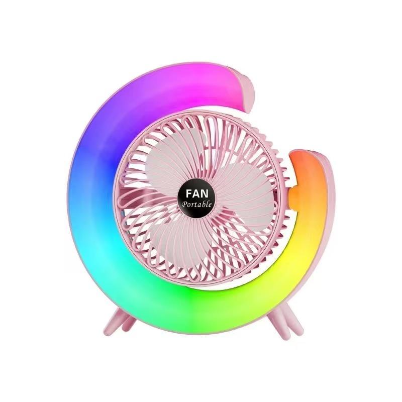 Mini Desktop USB Rechargeable Fan with Colorful Lights for Camping and Summer Use