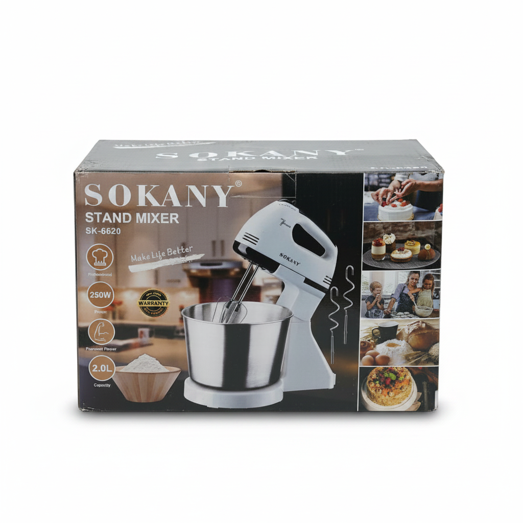 SOKANY Stand Mixer SK-6620 – 250W Electric Kitchen Mixer with 2.0L Bowl & Multiple Beaters